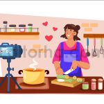 دانلود وکتور آشپزی زن بلاگر