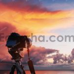 دانلود عکس دوربین عکاسی و غروب دریا