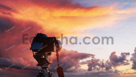 دانلود عکس دوربین عکاسی و غروب دریا