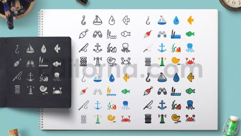 دانلود مجموعه پترن و آیکون دریایی Sea Icons and Patterns Set