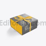 دانلود موکاپ جعبه با روبان پاپیونی Set Gift Box Mockup with Bow Mockup