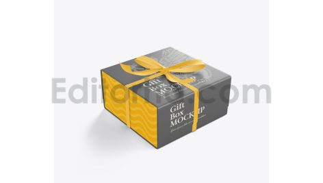 دانلود موکاپ جعبه با روبان پاپیونی Set Gift Box Mockup with Bow Mockup