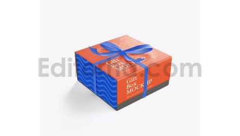 دانلود موکاپ جعبه با روبان پاپیونی Set Gift Box Mockup with Bow Mockup