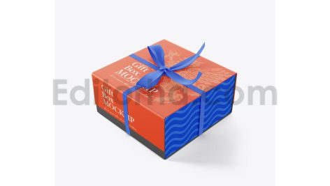 دانلود موکاپ جعبه با روبان پاپیونی Set Gift Box Mockup with Bow Mockup