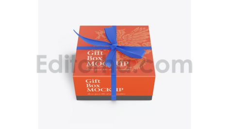 دانلود موکاپ جعبه با روبان پاپیونی Set Gift Box Mockup with Bow Mockup
