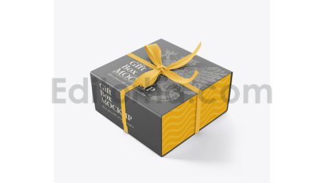 دانلود موکاپ جعبه با روبان پاپیونی Set Gift Box Mockup with Bow Mockup