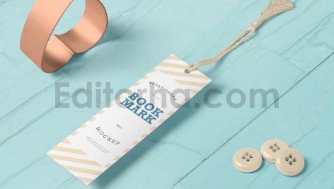 دانلود موکاپ بوک مارک، نشانک کتاب منگوله‌دار