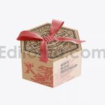 دانلود موکاپ جعبه کادوی شش ضلعی با روبان پاپیونی Hexagonal Gift Box with Bow Mockup