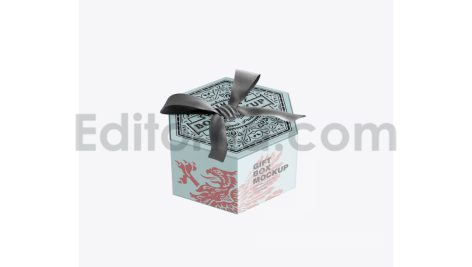 دانلود موکاپ جعبه کادوی شش ضلعی با روبان پاپیونی Hexagonal Gift Box with Bow Mockup
