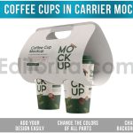 دانلود موکاپ جعبه حمل لیوان قهوه Coffee Cups in Carrier Mockup