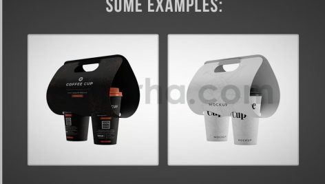 دانلود موکاپ جعبه حمل لیوان قهوه Coffee Cups in Carrier Mockup