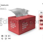 دانلود موکاپ بسته‌بندی جعبه دستمال کاغذی Tissue Box Packaging Mockup Template Set