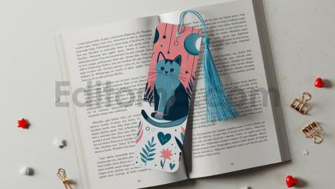 دانلود موکاپ بوک مارک، نشانک کتاب منگوله‌دار