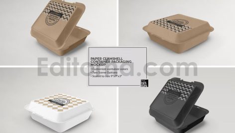 دانلود پک ۸ تایی موکاپ بسته‌بندی جعبه کاغذی غذا Paper Food Box Packaging Mockups Vol. 08