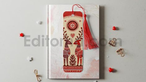 دانلود موکاپ بوک مارک، نشانک کتاب منگوله‌دار