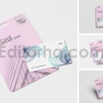 موکاپ گیفت کارت یا کارت هدیه با بسته بندی در نماهای مختلف