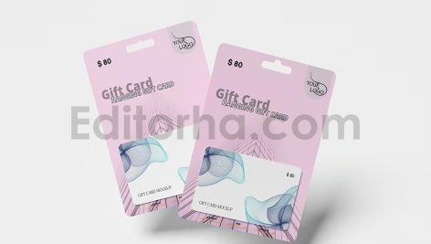 موکاپ گیفت کارت یا کارت هدیه با بسته بندی در نماهای مختلف