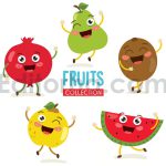 دانلود رایگان وکتور مجموعه کاراکتر پنج تایی میوه