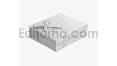 دانلود موکاپ جعبه کادوی روبان دار Gift Box Mockup with Bow Mockup