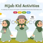 دانلود مجموعه ۱۵ عددی وکتور کودکان باحجاب Cute Hijab Kids Activity Illustration Pack