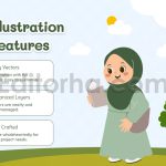 دانلود مجموعه ۱۵ عددی وکتور کودکان باحجاب Cute Hijab Kids Activity Illustration Pack