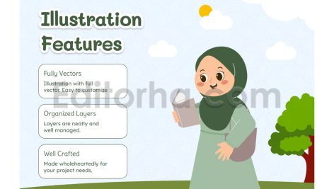 دانلود مجموعه ۱۵ عددی وکتور کودکان باحجاب Cute Hijab Kids Activity Illustration Pack