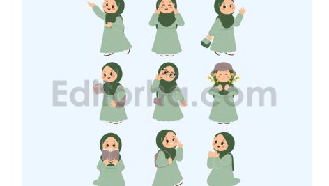 دانلود مجموعه ۱۵ عددی وکتور کودکان باحجاب Cute Hijab Kids Activity Illustration Pack