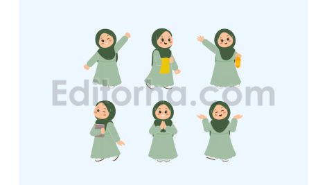 دانلود مجموعه ۱۵ عددی وکتور کودکان باحجاب Cute Hijab Kids Activity Illustration Pack