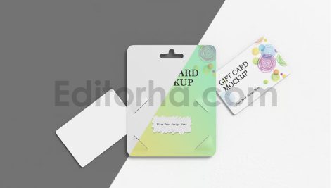 دانلود موکاپ گیفت کارت یا کارت هدیه با بسته‌بندی