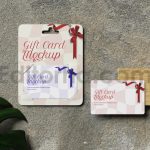 دانلود موکاپ گیفت کارت یا کارت هدیه با بسته‌بندی