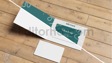 دانلود موکاپ گیفت کارت یا کارت هدیه با بسته‌بندی
