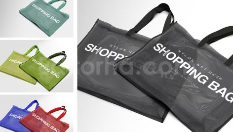 دانلود موکاپ کیسه خرید توری Mesh Nylon Shopping Tote Branding Mockup
