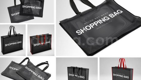 دانلود موکاپ کیسه خرید توری Mesh Nylon Shopping Tote Branding Mockup