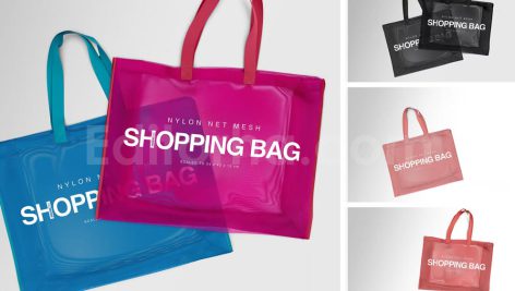 دانلود موکاپ کیسه خرید توری Mesh Nylon Shopping Tote Branding Mockup