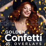 دانلود مجموعه ۴۵ عددی اورلی تکه های کاغذ رنگی طلایی جشن Golden Confetti Photoshop Overlays, Glitter