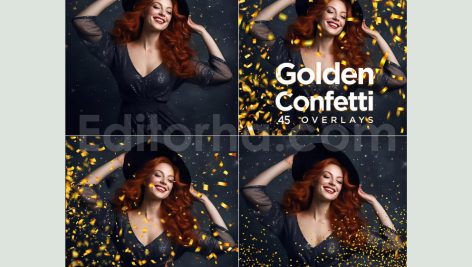 دانلود مجموعه ۴۵ عددی اورلی تکه های کاغذ رنگی طلایی جشن Golden Confetti Photoshop Overlays, Glitter