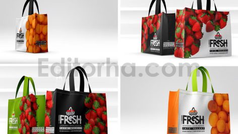 دانلود مجموعه ۳ عددی موکاپ کیسه خرید اِکو بَگ Short Handle Eco Shopping Bag Branding Mockup