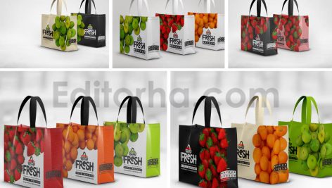 دانلود مجموعه ۳ عددی موکاپ کیسه خرید اِکو بَگ Short Handle Eco Shopping Bag Branding Mockup