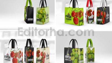 دانلود مجموعه ۳ عددی موکاپ کیسه خرید اِکو بَگ Short Handle Eco Shopping Bag Branding Mockup