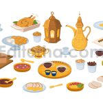 دانلود آیکون‌های وعده افطاری Muslims evening meal iftar, food and drinks icons