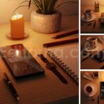 دانلود موکاپ گوشی هوشمند با میز کار و قهوه Smartphone Mockup with Stationery Coffee