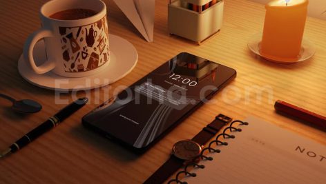 دانلود موکاپ گوشی هوشمند با میز کار و قهوه Smartphone Mockup with Stationery Coffee