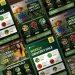 دانلود فایل لایه باز تراکت تبلیغاتی میوه فروشی Green Modern Groceries Flyers