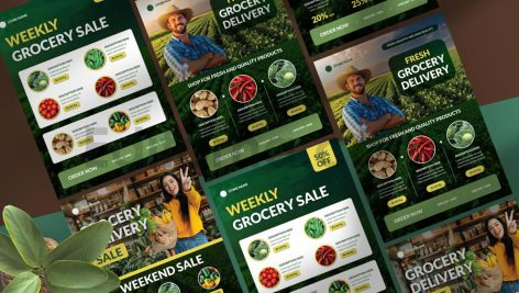 دانلود فایل لایه باز تراکت تبلیغاتی میوه فروشی Green Modern Groceries Flyers