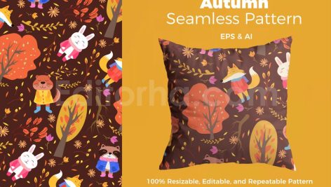 دانلود فایل لایه باز پترن طرح حیوانات پاییزی Autumn Animasl Pattern