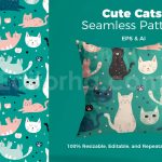 دانلود فایل لایه باز پترن گربه زیبا بدون درز Beautful Cat Pattern