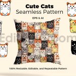 دانلود فایل لایه باز پترن گربه های کارتونی بدون درز Cats Pattern