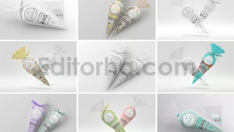 دانلود موکاپ بسته بندی کیسه مخروطی بزرگ شفاف
