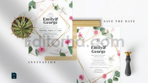 دانلود فایل لایه باز کارت دعوت عروسی Eucalyptus Wedding Invitation Suite