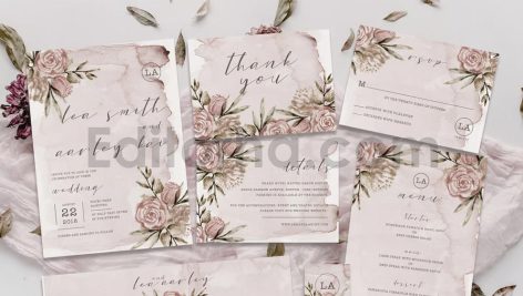 دانلود فایل لایه باز کارت دعوت عروسی گلدار آبرنگی Flower Wedding Invitation